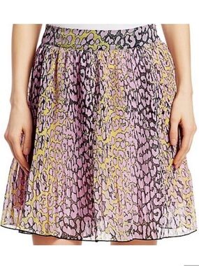 Ganni Purple and Yellow Animal-Print Pleated Skirt
